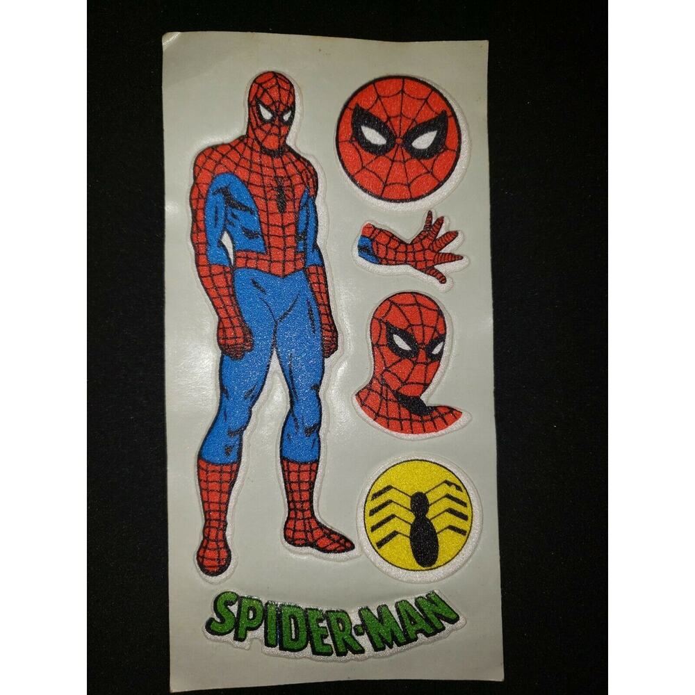 Vintage Spider Man DC Comics Super Hero Old Puffy Stickers Green New Old Stock